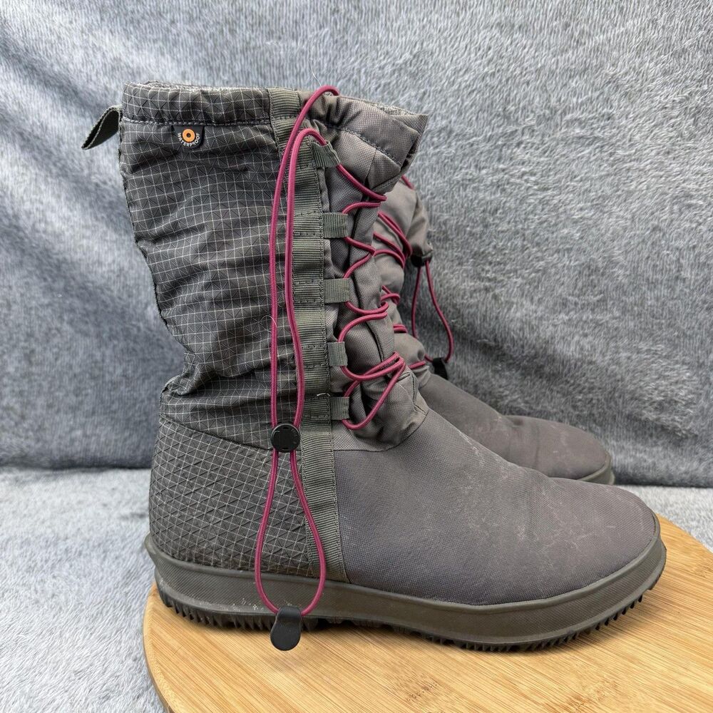 Bogs Boots Womens Size 10 Gray SnowNights Faux Fur Lace Up Winter 72405-011